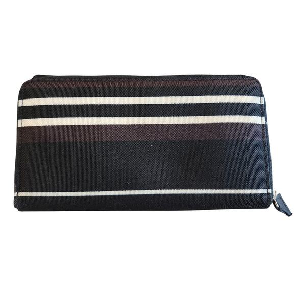 Vintage Kate Spade Wallet Zip Around Stripped Classic Black White Brown - Picture 2 of 10